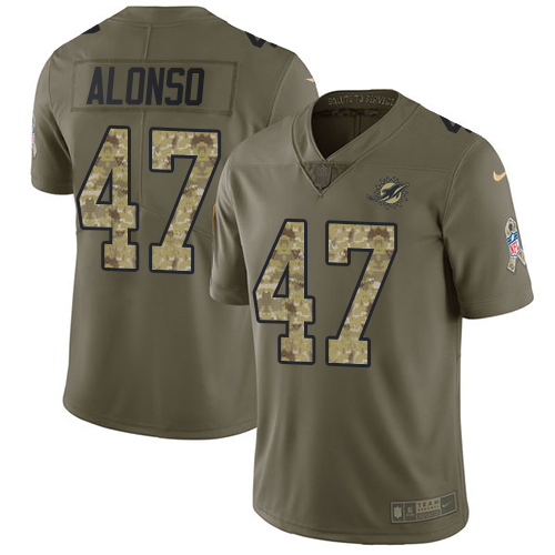 Nike Miami Dolphins 47 Kiko Alonso Olive Camo Youth Stitched NFL Limited 2017 Salute to Service Jersey